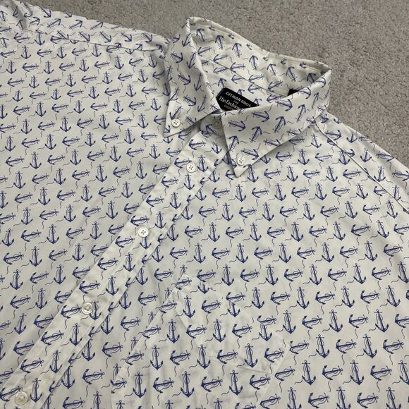 Gitman Bros Button Down Shirt Mens 18.5 35 Nautical Anchor Print Boat Ocean - Picture 1 of 15